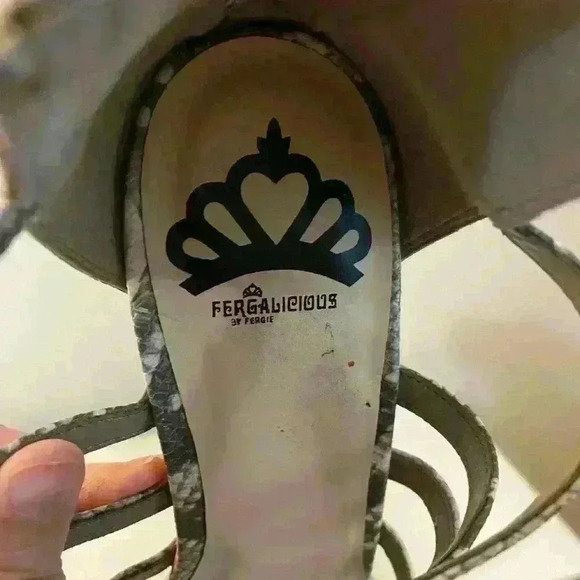 FERGALICIOUS BY FERGIE MOSES NATURAL HEELS SNAKE PRINT SANDALS CHUNKY HEEL 9.5 - Picture 4 of 7